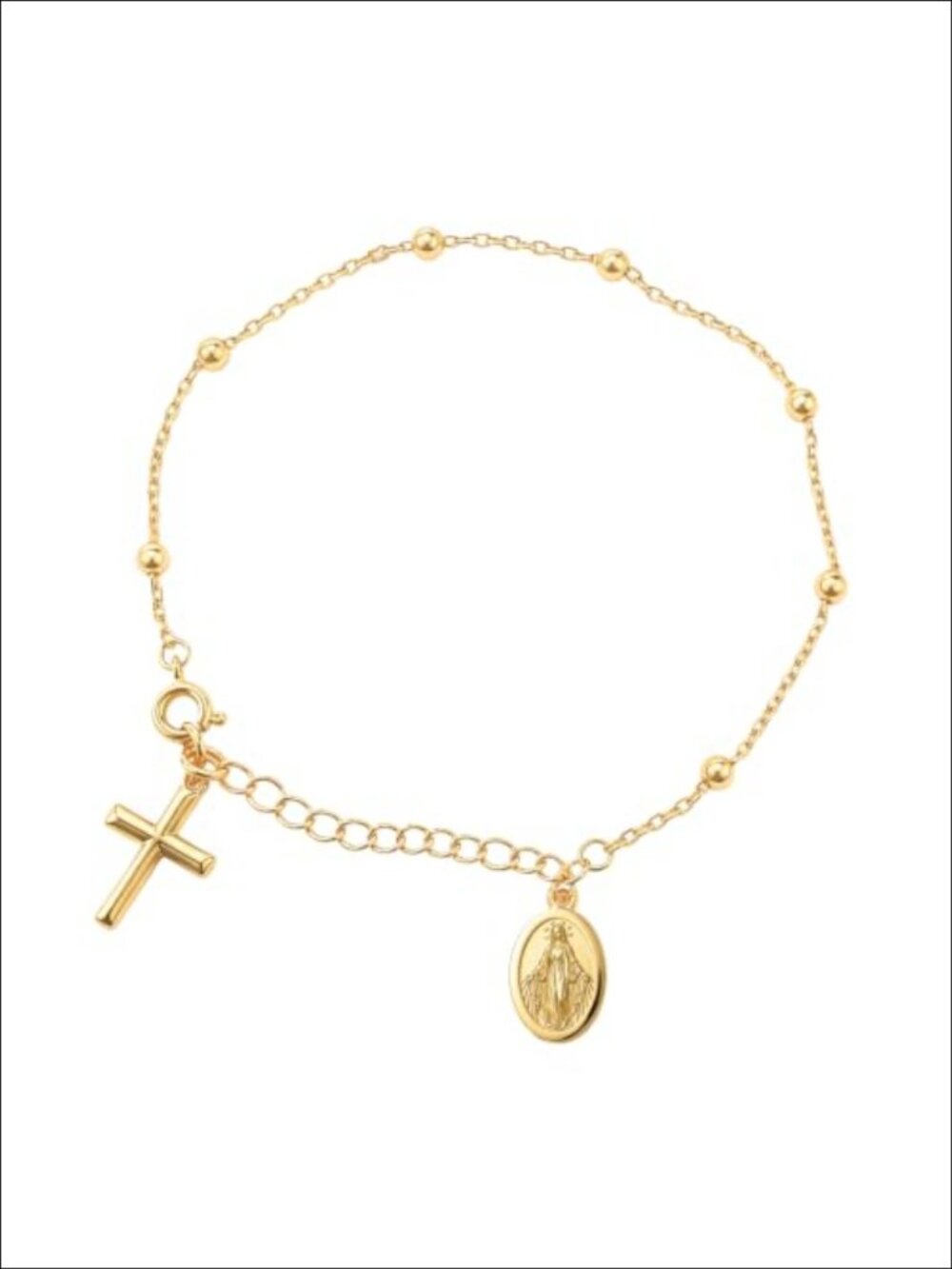18K Gold Plated Rosary Cross Bracelet Lobster Claw Adjustable Chain